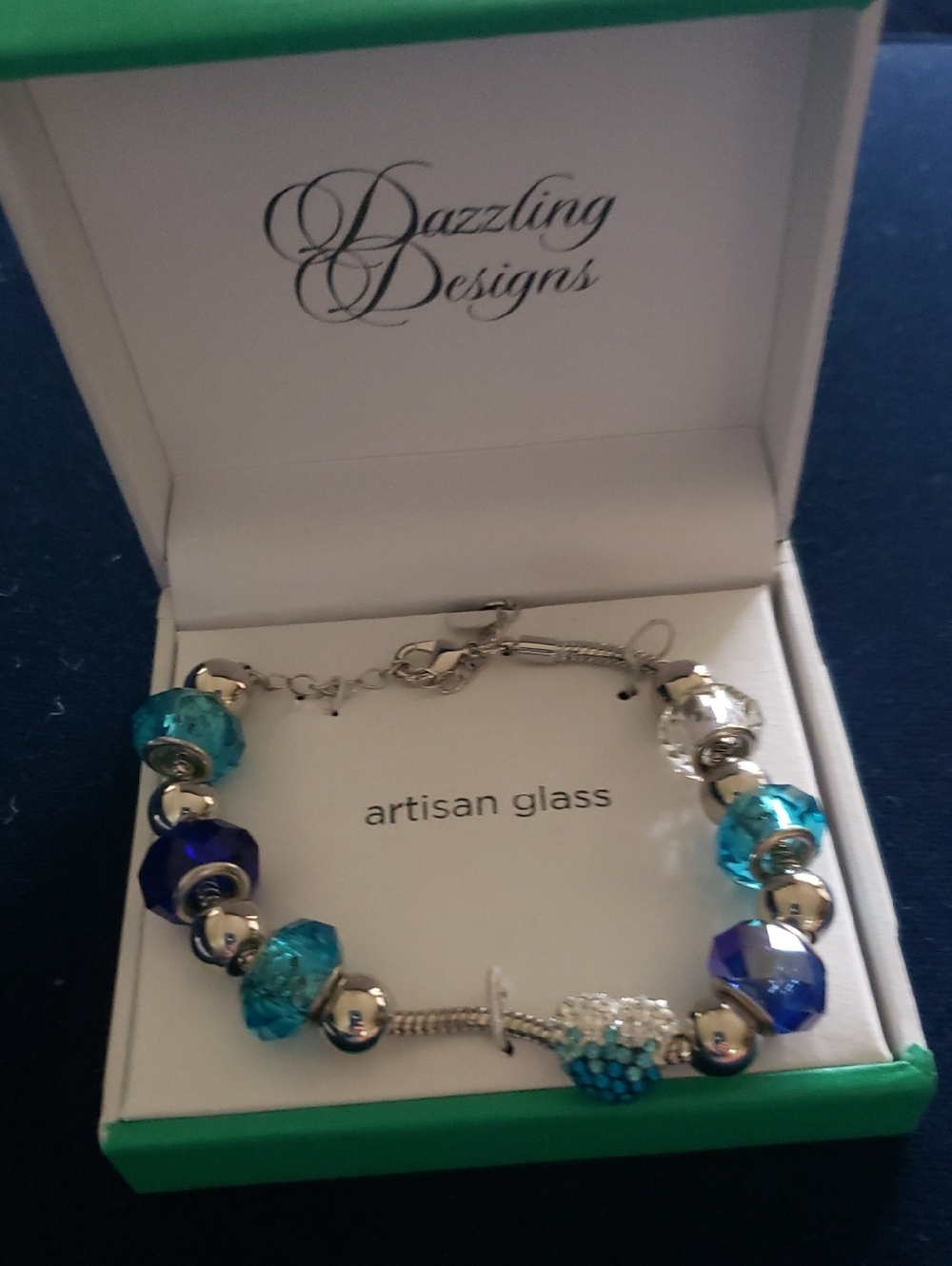 NWT'Artisan Glass Blue & Teal Charm Bracelet